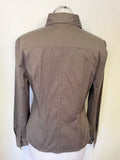 TED BAKER BROWN COLLARED V NECK FITTED LONG SLEEVED SHIRT SIZE 3 UK 12/14