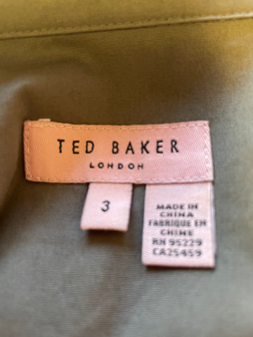 TED BAKER BROWN COLLARED V NECK FITTED LONG SLEEVED SHIRT SIZE 3 UK 12/14