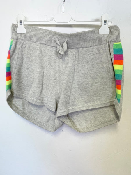 WHISPER BY BRODIE GREY KNIT WITH MULTI COLOUR SIDE STRIPE SHORTS SIZE M