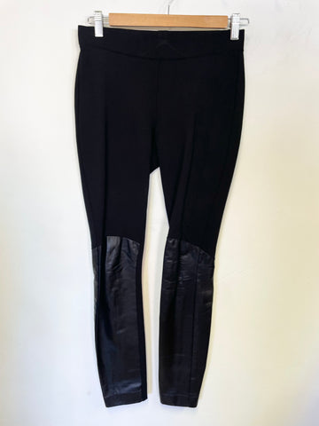 DKNY BLACK JERSEY & LEATHER PANELLED LEGGING  SIZE S/P