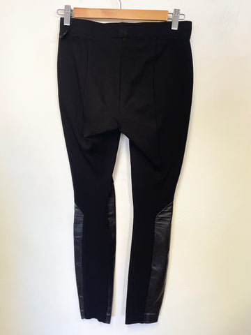 DKNY BLACK JERSEY & LEATHER PANELLED LEGGING  SIZE S/P