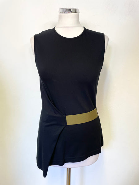 JAEGER BLACK SLEEVELESS & KHAKI ELASTICATED TRIM TOP SIZE S