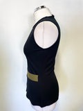 JAEGER BLACK SLEEVELESS & KHAKI ELASTICATED TRIM TOP SIZE S