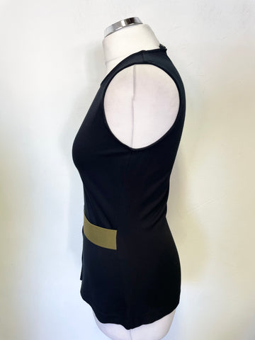 JAEGER BLACK SLEEVELESS & KHAKI ELASTICATED TRIM TOP SIZE S