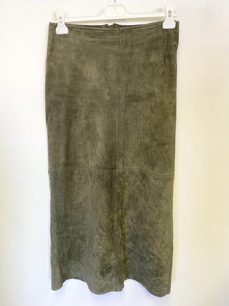 WRAP OLIVE GREEN SUEDE MIDI SKIRT SIZE 10