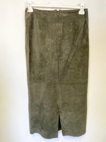 WRAP OLIVE GREEN SUEDE MIDI SKIRT SIZE 10