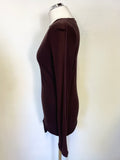 HELMUT LANG AUBERGINE COTTON JERSEY DIPPED SIDE PANEL LONG SLEEVED TOP SIZE S