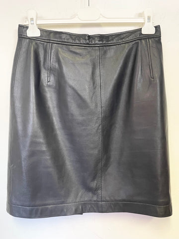 BETTY BARCLAY GENUINE LEATHER BLACK A-LINE SKIRT STATES SIZE 16 BUT SMALL FIT MORE SIZE 12/14