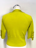 KAREN MILLEN LIME GREEN SILK TRIM BOW TRIM HALF SLEEVE CARDIGAN SIZE 2 UK 10