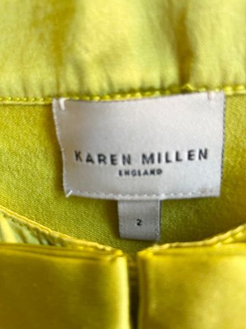 KAREN MILLEN LIME GREEN SILK TRIM BOW TRIM HALF SLEEVE CARDIGAN SIZE 2 UK 10