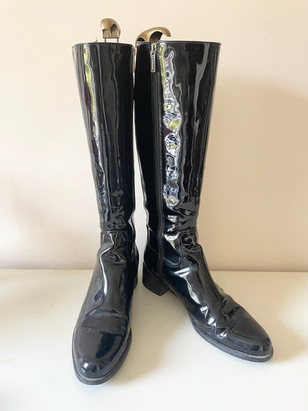 LK BENNETT BLACK PATENT LEATHER KNEE LENGTH BOOTS SIZE 8/42