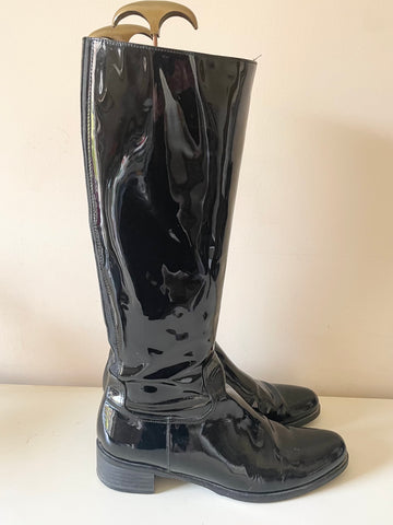 LK BENNETT BLACK PATENT LEATHER KNEE LENGTH BOOTS SIZE 8/42