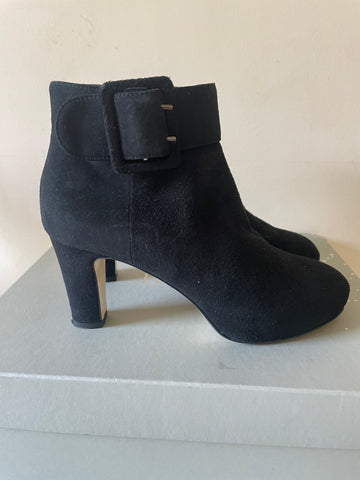 HOBBS PETRA BLACK SUEDE BUCKLE TRIM ANKLE BOOTS SIZE 3.5/36