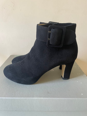 HOBBS PETRA BLACK SUEDE BUCKLE TRIM ANKLE BOOTS SIZE 3.5/36