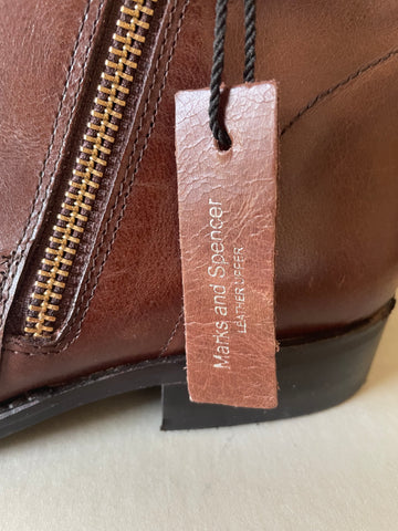 BRAND NEW MARKS & SPENCER CHOCOLATE BROWN LEATHER ANKLE BOOTS SIZE 6.5/40