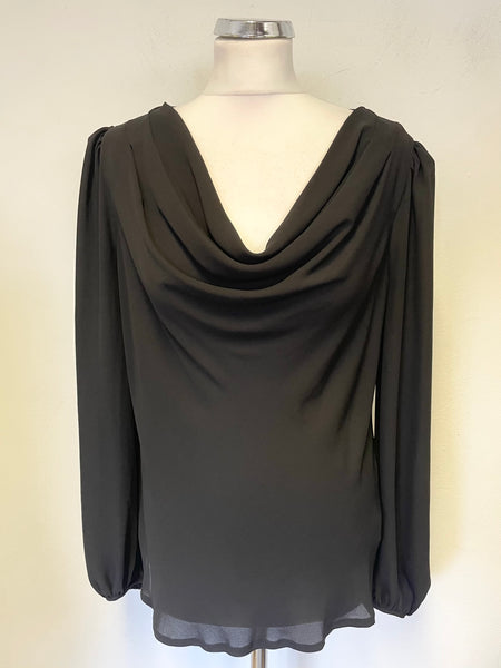 PHASE EIGHT BLACK COWL NECK REAR ZIP LONG SLEEVED TOP SIZE 12