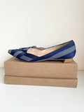 LK BENNETT NAVY BLUE & WHITE POINTED TOE TEXTILE FLATS  SIZE 7.5/41