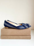 LK BENNETT NAVY BLUE & WHITE POINTED TOE TEXTILE FLATS  SIZE 7.5/41