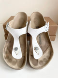 BIRKENSTOCK WHITE LEATHER TOE POST SLIDERS WITH BUCKLES SIZE 5/38