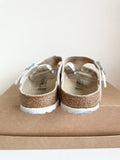 BIRKENSTOCK WHITE LEATHER TOE POST SLIDERS WITH BUCKLES SIZE 5/38