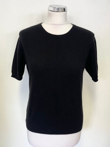 MARKS & SPENCER AUTOGRAPH 100% CASHMERE BLACK ROUND NECK SHORT SLEEVED JUMPER  SIZE 14