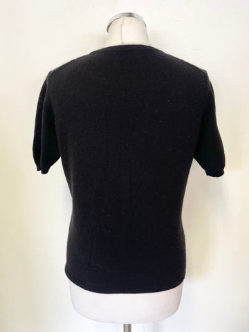 MARKS & SPENCER AUTOGRAPH 100% CASHMERE BLACK ROUND NECK SHORT SLEEVED JUMPER  SIZE 14