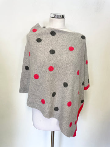 WS CASHMERE GREY & PINK SPOT 100% CASHMERE PONCHO ONE SIZE