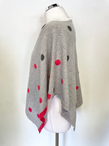 WS CASHMERE GREY & PINK SPOT 100% CASHMERE PONCHO ONE SIZE