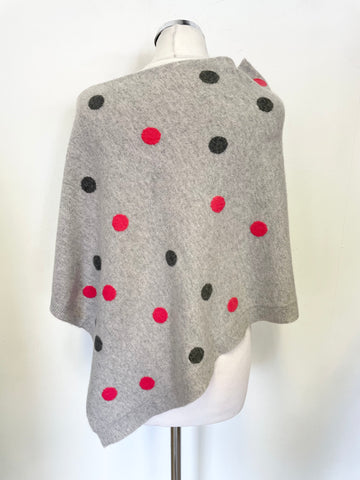 WS CASHMERE GREY & PINK SPOT 100% CASHMERE PONCHO ONE SIZE