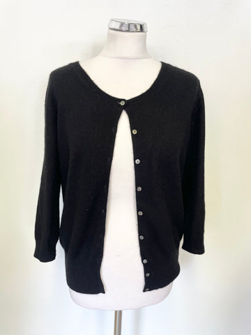 MARKS & SPENCER AUTOGRAPH 100% CASHMERE BLACK  3/4 SLEEVED CARDIGAN  SIZE 16