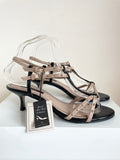 BRAND NEW ZARA WOMAN BLACK PATENT & CAMEL STUDDED MID HEEL SANDALS SIZE 5/38