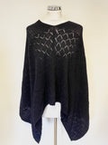 JIGSAW 100% VIRGIN WOOL NAVY BLUE OPEN KNIT PONCHO ONE SIZE