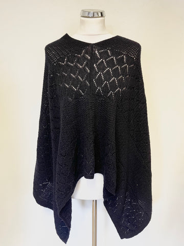 JIGSAW 100% VIRGIN WOOL NAVY BLUE OPEN KNIT PONCHO ONE SIZE