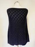 JIGSAW 100% VIRGIN WOOL NAVY BLUE OPEN KNIT PONCHO ONE SIZE