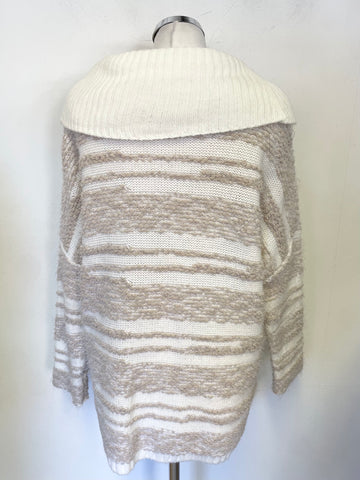 CALVIN KLEIN IVORY & BEIGE ROLL NECK BUCKLE TRIM WRAP FRONT LONG SLEEVED JUMPER SIZE S/M