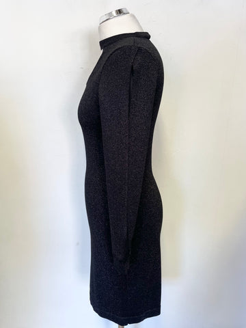 MINT VELVET BLACK METALLIC LONG SLEEVED FINE KNIT PENCIL DRESS SIZE 8