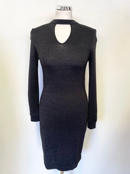 MINT VELVET BLACK METALLIC LONG SLEEVED FINE KNIT PENCIL DRESS SIZE 8