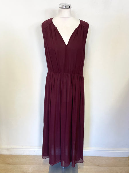 JIGSAW 100% SILK BURGUNDY SLEEVELESS MAXI DRESS SIZE 12