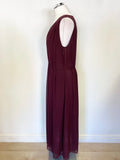 JIGSAW 100% SILK BURGUNDY SLEEVELESS MAXI DRESS SIZE 12