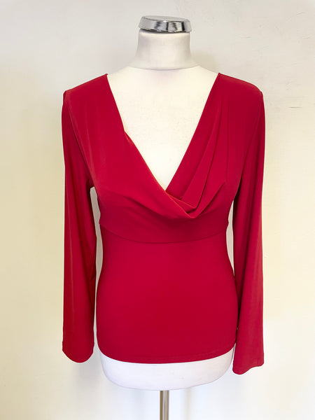 JOSEPH RIBKOFF RED JERSEY COWL NECKLINE TOP WITH SEQUIN STRAP TO OPEN REAR SIZE 12