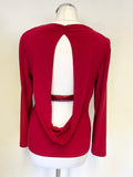 JOSEPH RIBKOFF RED JERSEY COWL NECKLINE TOP WITH SEQUIN STRAP TO OPEN REAR SIZE 12