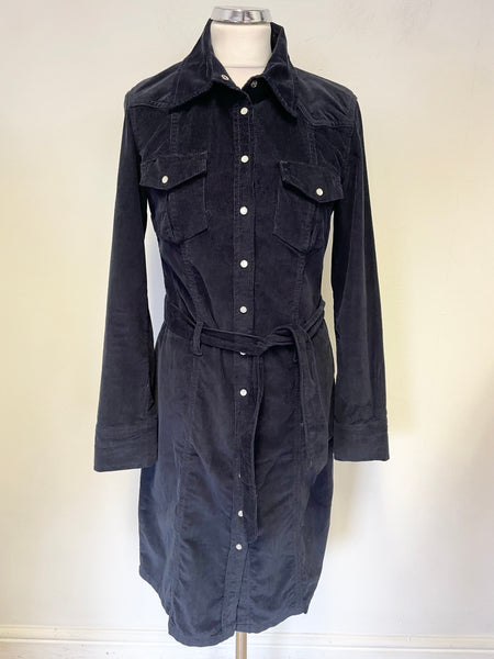 GANT NAVY BLUE CORDUROY COLLARED LONG SLEEVED BELTED SHIRT DRESS SIZE 12