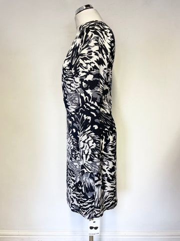 BRAND NEW DESIGNER ADAM LIPPES BLACK, WHITE & GREY PRINT LONG SLEEVED SHIFT DRESS SIZE 6 UK 10