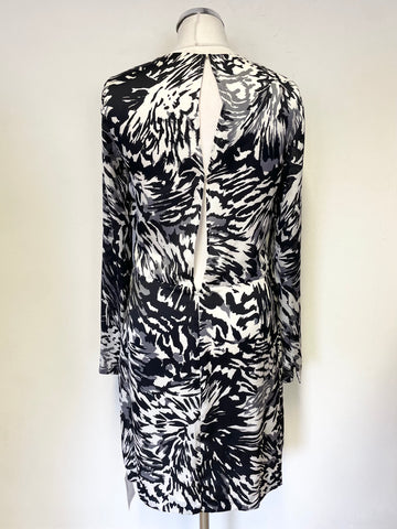 BRAND NEW DESIGNER ADAM LIPPES BLACK, WHITE & GREY PRINT LONG SLEEVED SHIFT DRESS SIZE 6 UK 10