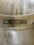 ZARA BROWN FAUX SUEDE & FAUX LEATHER PANELLED A-LINE SKIRT  SIZE S