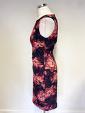 HOBBS NAVY WITH CORAL & PINK FLORAL PRINT SLEEVELESS PENCIL DRESS SIZE 8