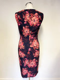 HOBBS NAVY WITH CORAL & PINK FLORAL PRINT SLEEVELESS PENCIL DRESS SIZE 8