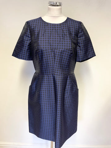 WHISTLES BLACK & BLUE SPOT SHORT SLEEVED A-LINE DRESS SIZE 14