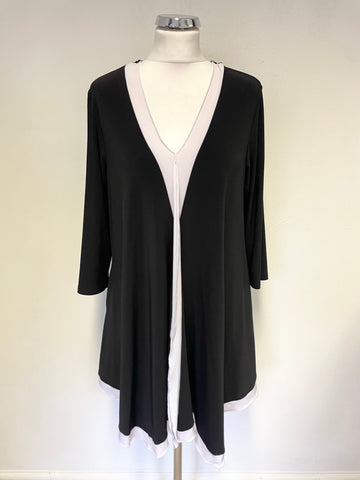 JOSEPH RIBKOFF BLACK & WHITE TRIMMED 3/4 SLEEVE TUNIC TOP SIZE 12