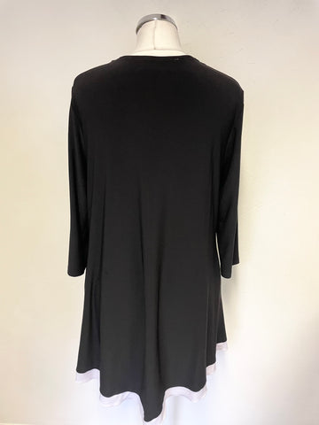 JOSEPH RIBKOFF BLACK & WHITE TRIMMED 3/4 SLEEVE TUNIC TOP SIZE 12